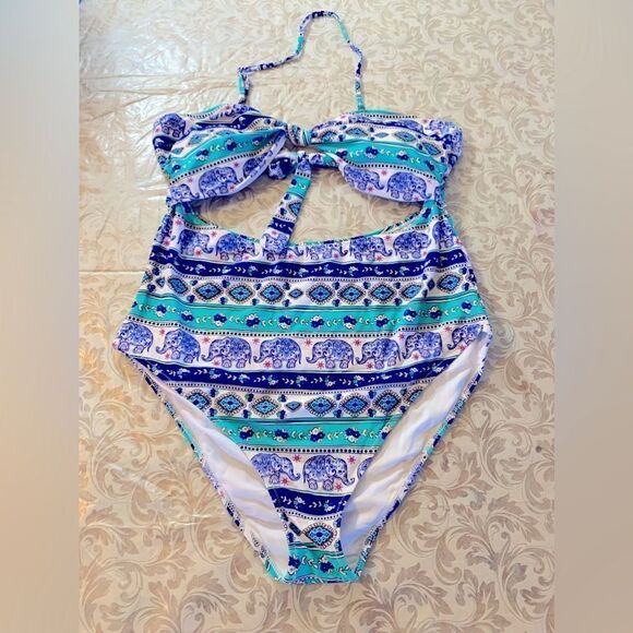 Cupshe Wrap Swimsuit Ethnic Design Padded Adj Straps Sz 20 XXL NWT Gorgeous - Picture 1 of 8